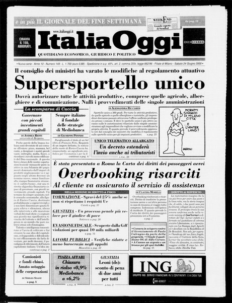 Italia oggi : quotidiano di economia finanza e politica